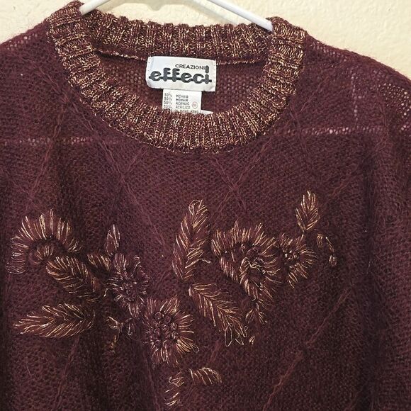80s vintage Effeci Creazioni burgandy and gold mohair cardigan sweater M - Picture 2 of 7